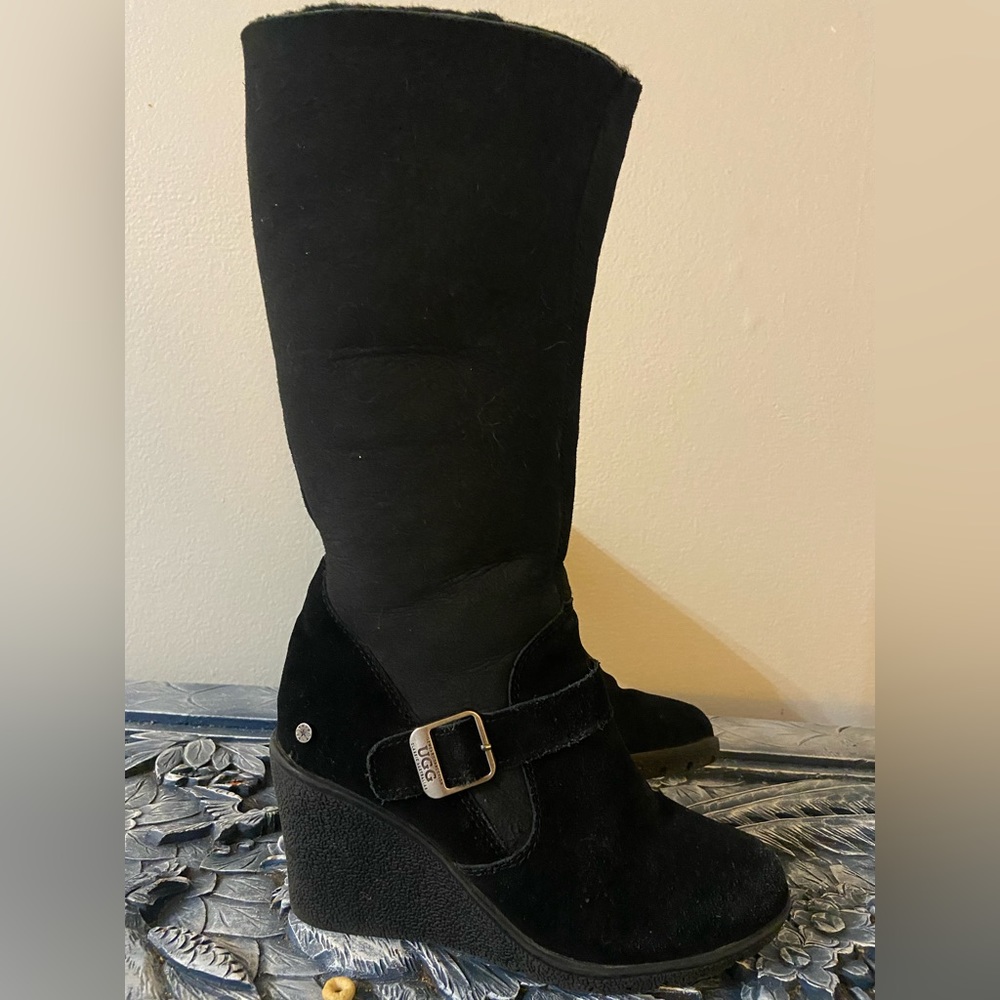 Gorgeous Black Suede Fleece Lined UGG wedges
